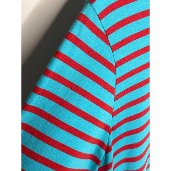 Frances Valentine Pima Cotton Striped Long Sleeve Crew Neck Tee Turquoise Red M - Picture 6 of 9